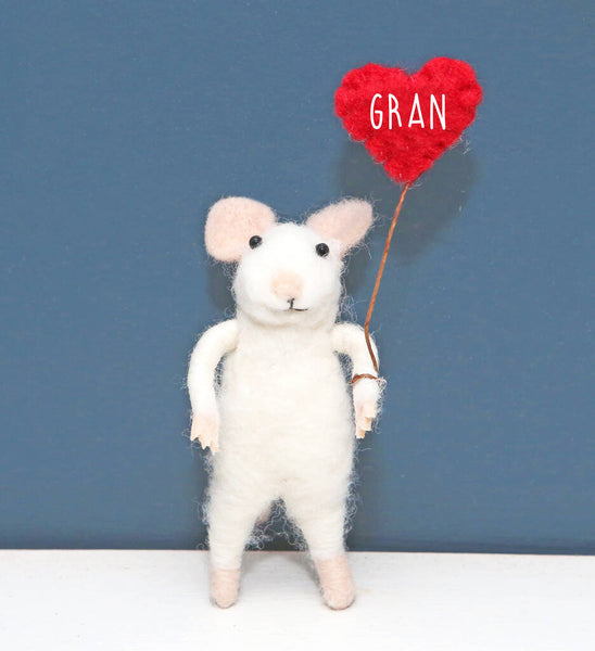 Felt Mouse With Gran Love Heart Balloon