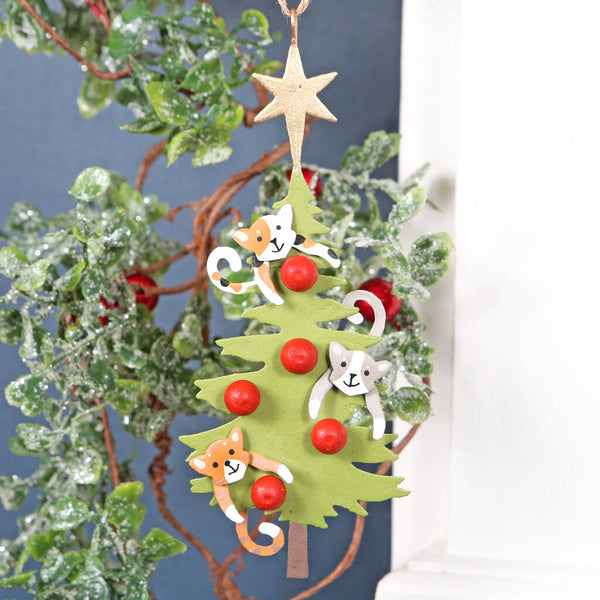 Cats In Christmas Tree Hanging Decoration
