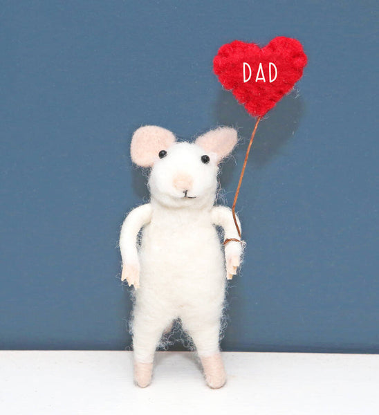 Felt Mouse With Dad Love Heart Balloon, Fathers Day