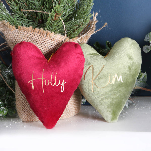 Personalised Velvet Heart Christmas Tree Decoratio