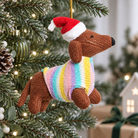Knitted Dachshund Christmas Tree Decoration