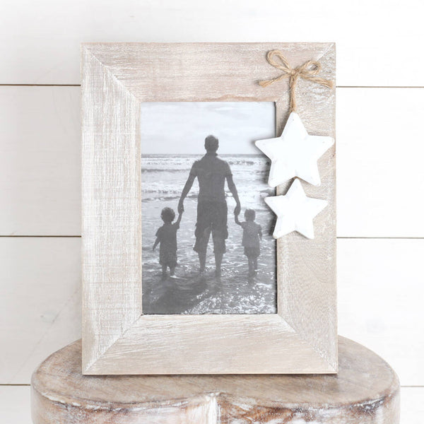 Washed Wood Photo Frame With Two Hanging Stars