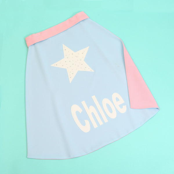 Pale blue and pink Super Hero Cape for Chloe