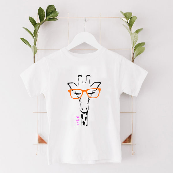 Kids Personalised Giraffe With Glasses T Shirt