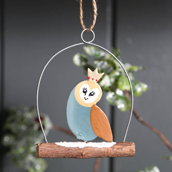 Regal Owl On Branch Christmas Tree Decoration