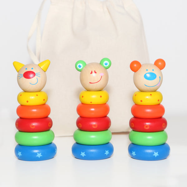 Wooden Animal Stacking Toy With Personalised Bag