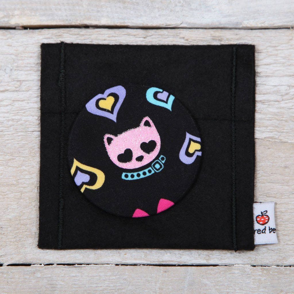 Glitter Cat Or Bow Fabric Handbag Mirror And Pouch