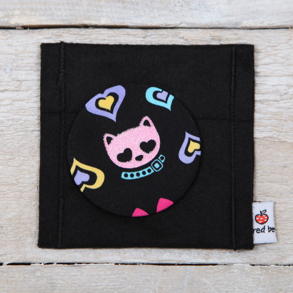 Glitter Cat Or Bow Fabric Handbag Mirror And Pouch