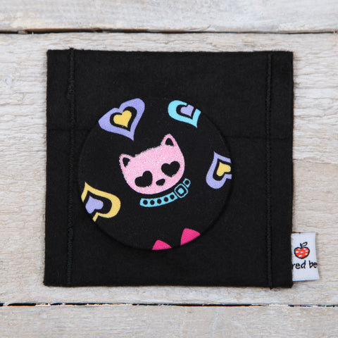 Glitter Cat Or Bow Fabric Handbag Mirror And Pouch