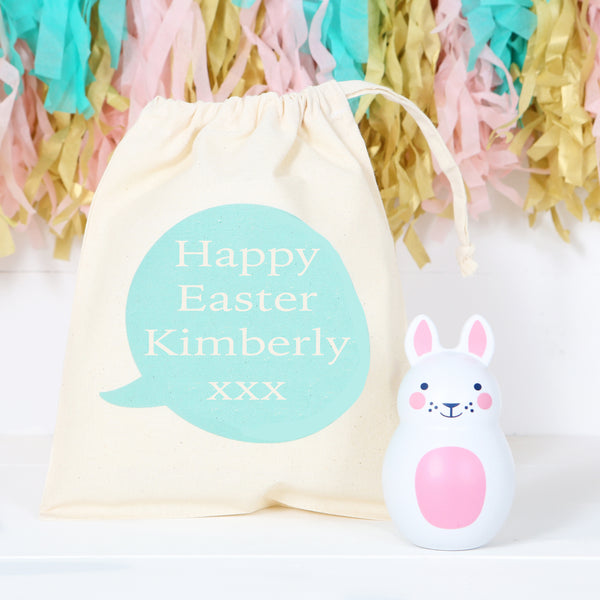 Pink Bunny Rabbit Chiming Toy And Personalised Gift Bag