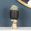 Personalised Gold Tone Bunny Hare With Black Plant Pot