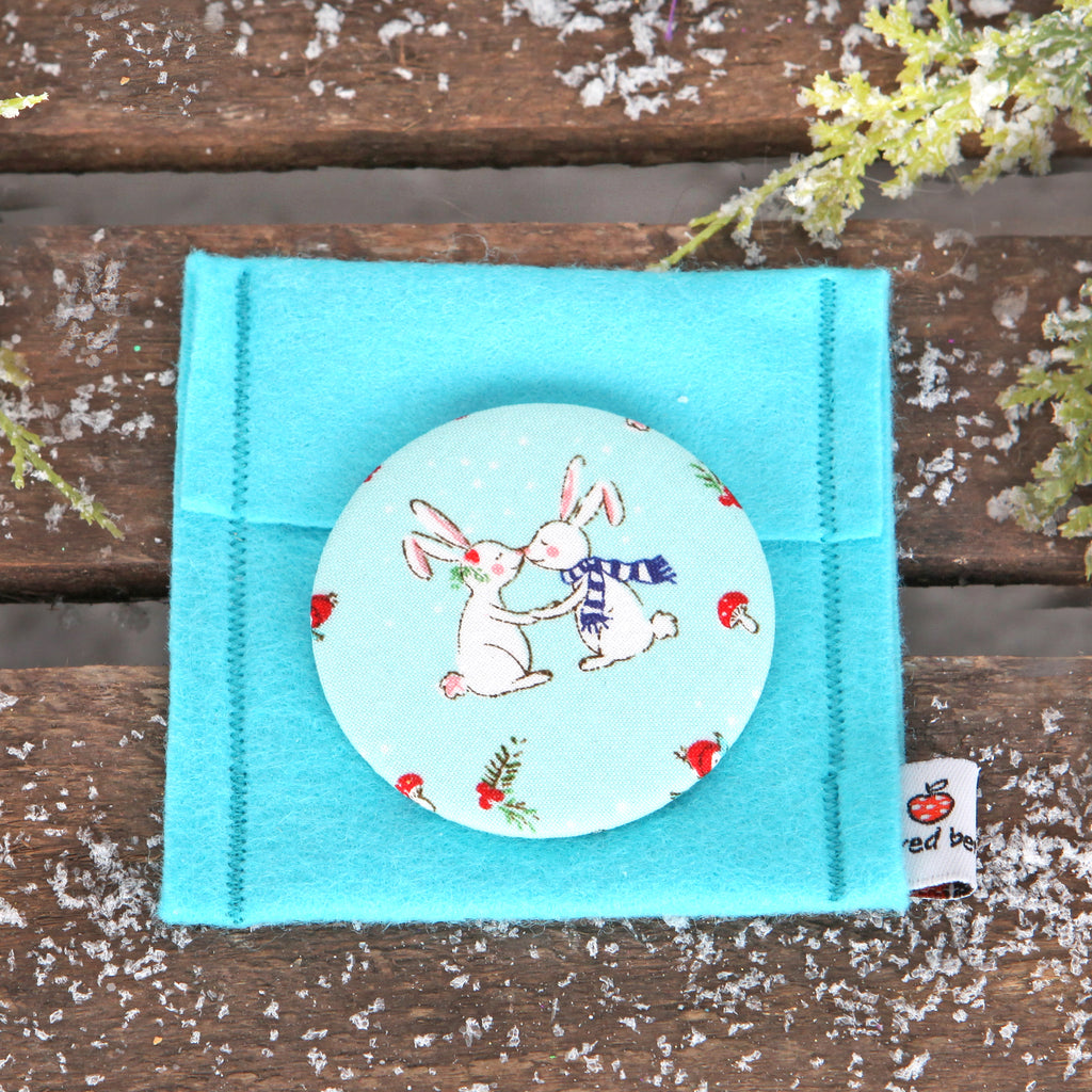 Christmas Kissing Bunny Fabric Handbag Mirror