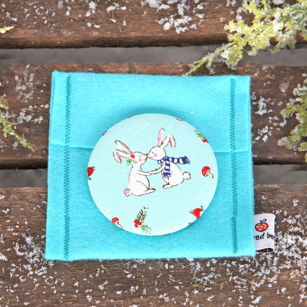 Christmas Kissing Bunny Fabric Handbag Mirror