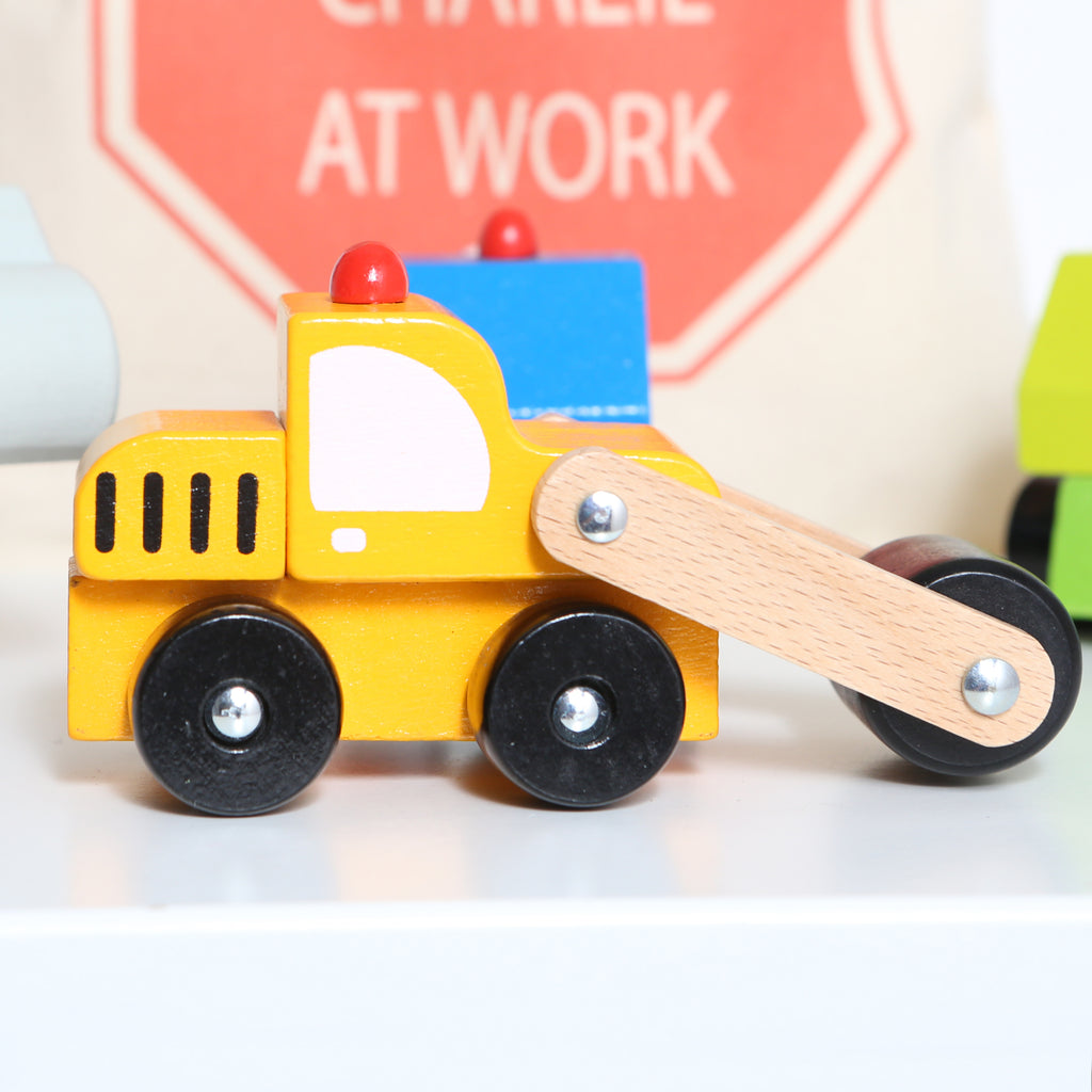 Wooden Construction Truck And Personalised Bag