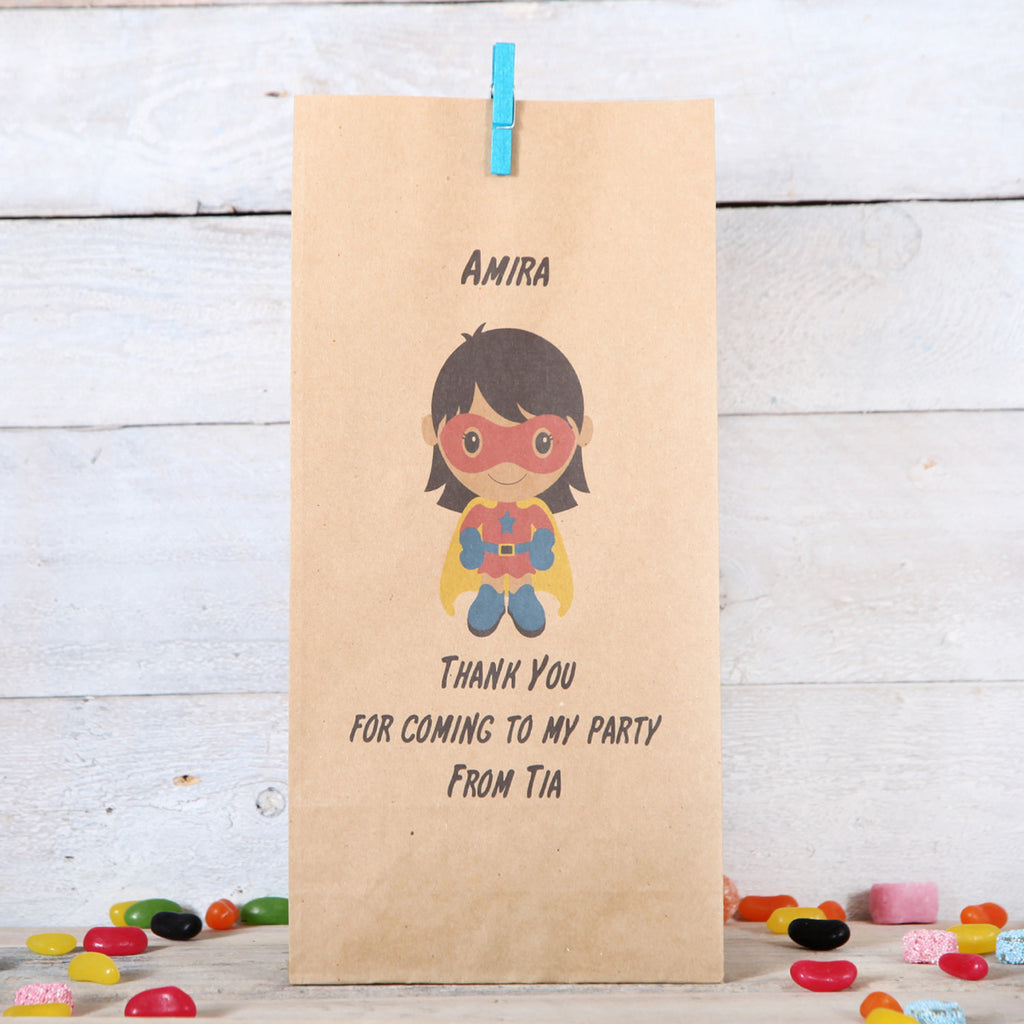 Personalised Girl Superhero Party Bags, Dark