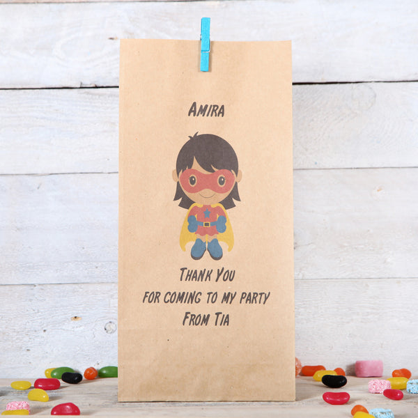 Personalised Girl Superhero Party Bags, Dark
