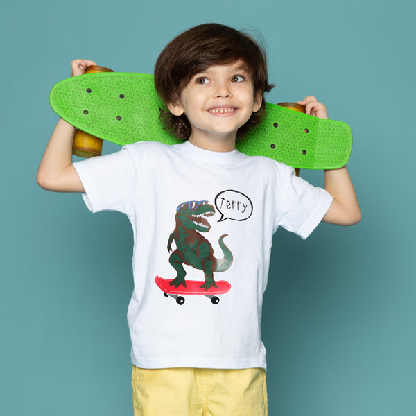 Childrens Personalised Skateboard Dinosaur T Shirt