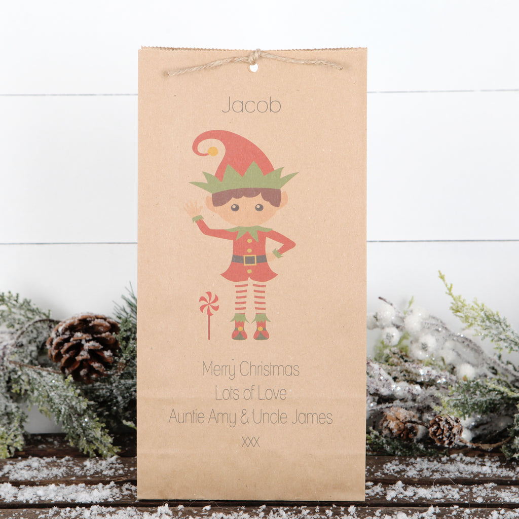 Personalised Christmas Boy Or Girl Elf Gift Bag