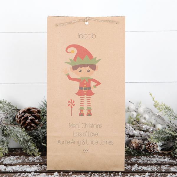 Personalised Christmas Boy Or Girl Elf Gift Bag