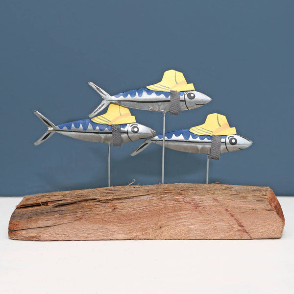 Trio Of Mackerel Fish In Fishermans Hats