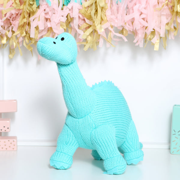 Ice Blue or Green Knitted Diplodocus Dinosaur Soft Toy