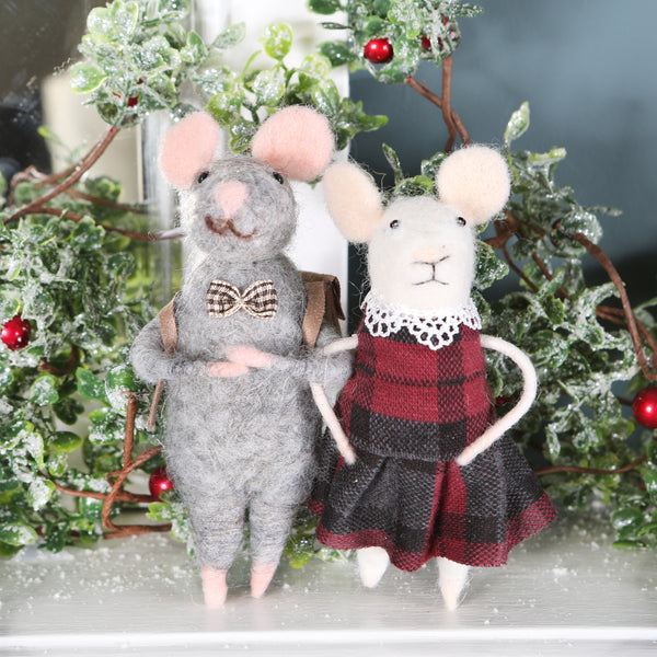Christmas Mouse Couple Decoration, Set Of Two