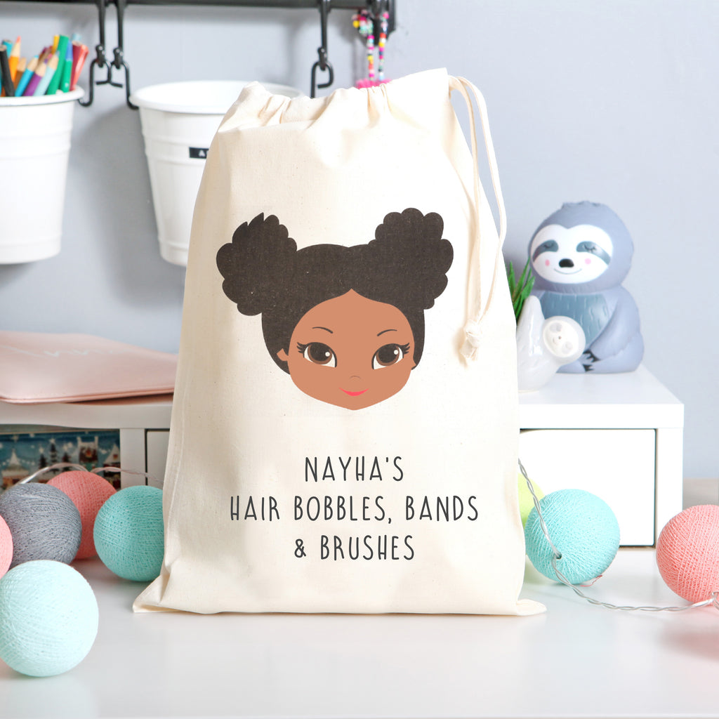 Darker Skin Tone Girls Personalised Hair Accessory Bag