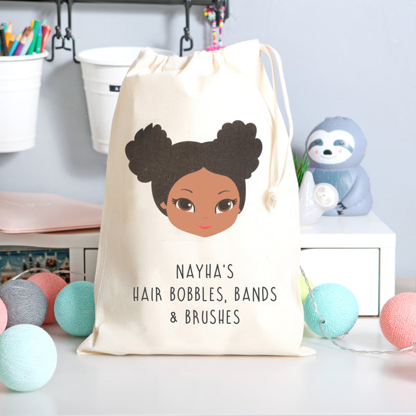 Darker Skin Tone Girls Personalised Hair Accessory Bag