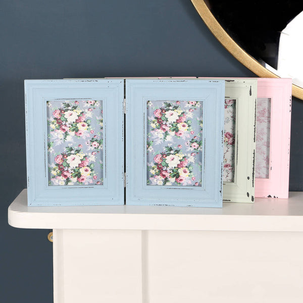 Double Wooden Blue, Green Or Pink Photo Frame