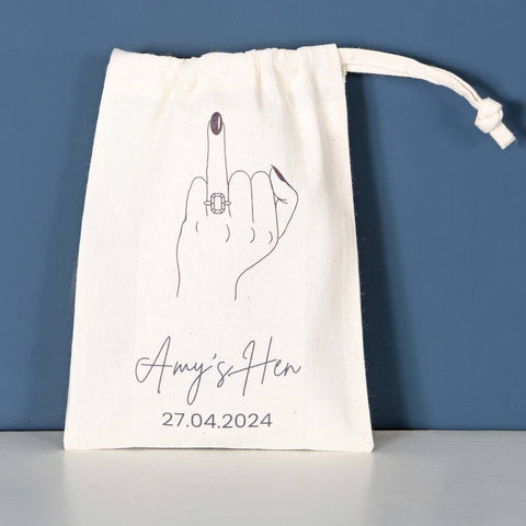 Personalised Hen Night Party Cotton Bags, Ring Finger