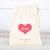 Personalised Loveheart Cotton Drawstring Gift Bag