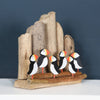Six Puffins With Driftwood Backdrop Decoration