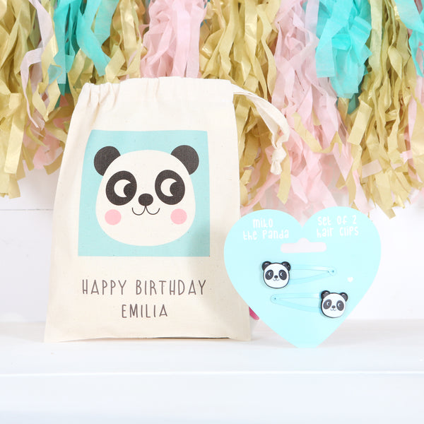 Panda Hair Clips And Personalised Bag