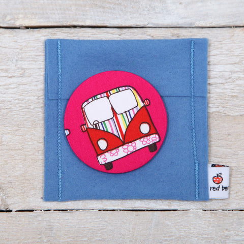 Pink Camper Van Handbag Mirror With Pouch