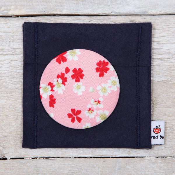 Pink Cherry Blossom Fabric Mirror And Pouch