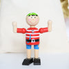 Three Wooden Flexible Pirates And Personalised Bag