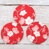 Red Cherry Blossom Fabric Mirror And Pouch