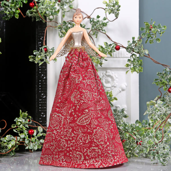 Red And Gold Skirt Angel Christmas Tree Topper