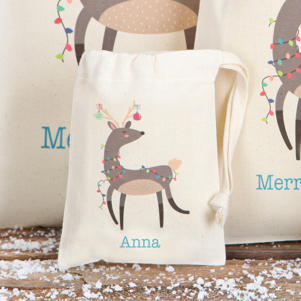 Personalised Christmas Reindeer Cotton Bags