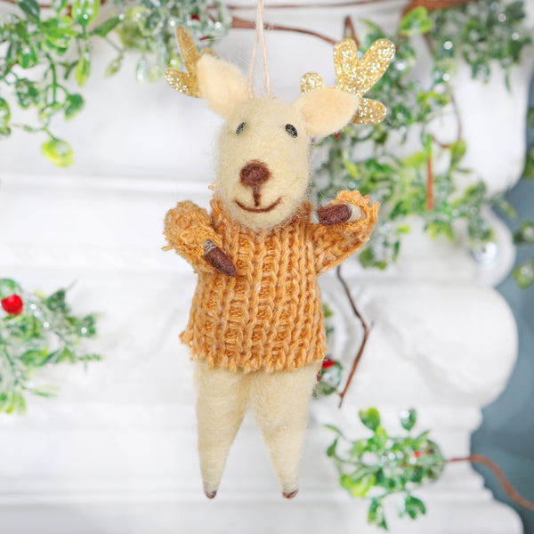Reindeer In Jumper Christmas Tree Decoration red berry apple