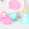 Rainbow Nesting Dolls, Chiming Bunny Toy With Personalised Bag, Christmas gift idea