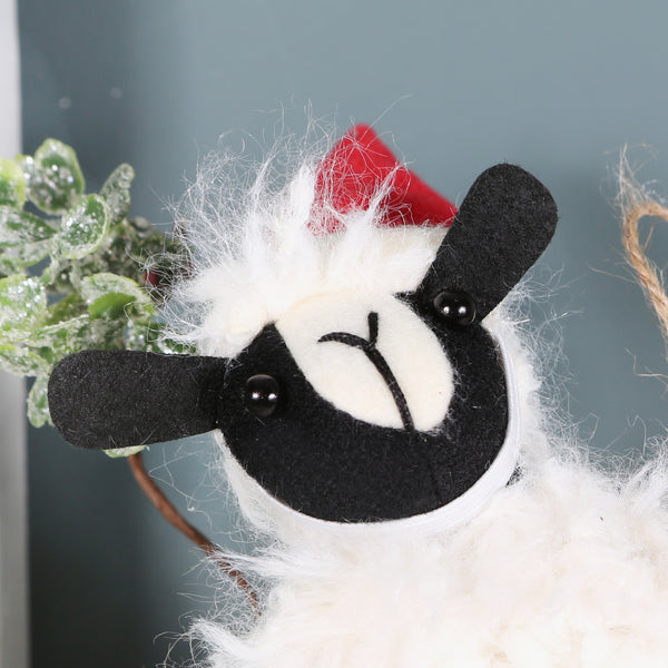 Fabric Sheep In Santa Hat Christmas Tree Decoration
