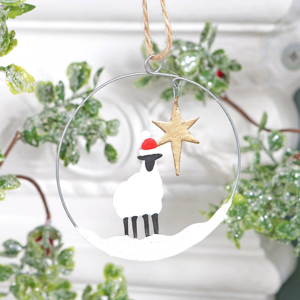 Christmas Sheep With Gold Star Tree Decoration
