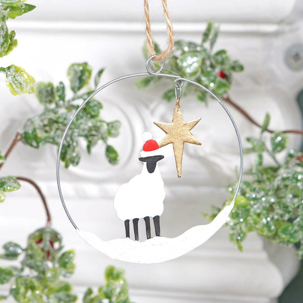 Christmas Sheep With Gold Star Tree Decoration