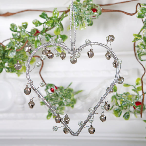 Silver Jingle Bell Heart Christmas Tree Decoration