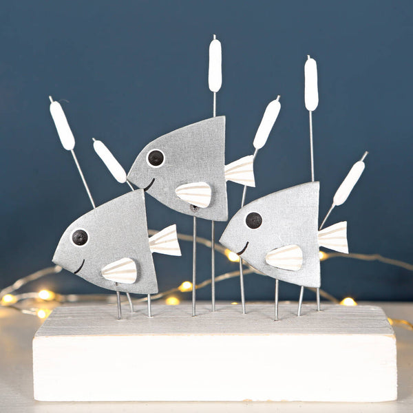 Trio Of Silver Fish On Block