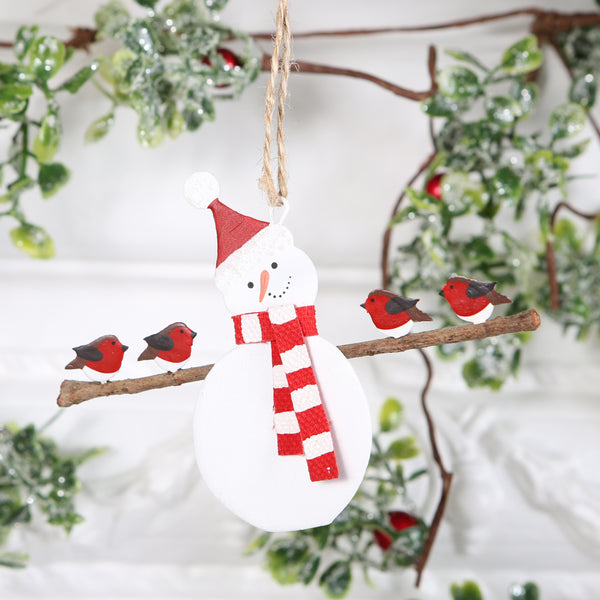 Snowman And Robins Christmas Tree Decoration red berry apple