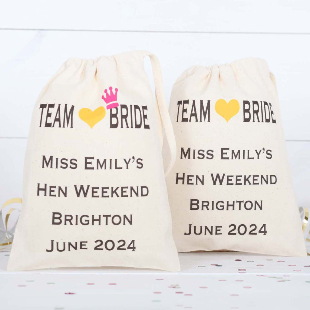 Team Bride Cotton Drawstring Favour Hen Party Bags
