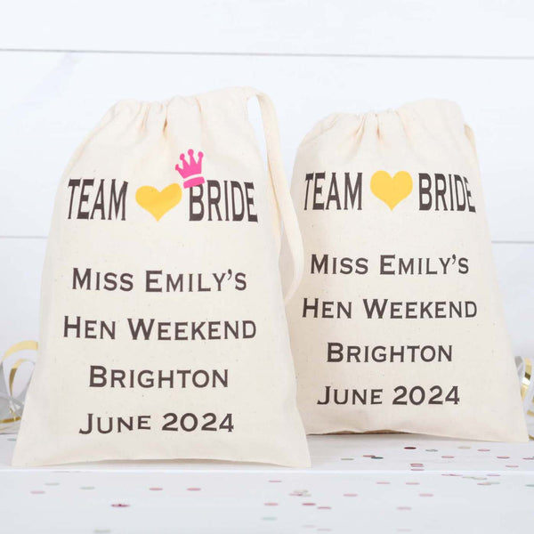Team Bride Cotton Drawstring Favour Hen Party Bags