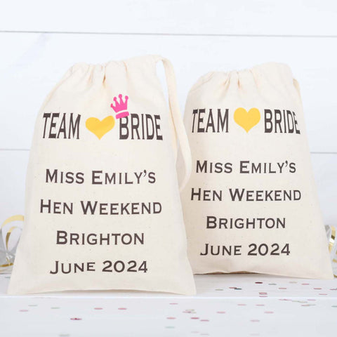 Team Bride Cotton Drawstring Favour Hen Party Bags